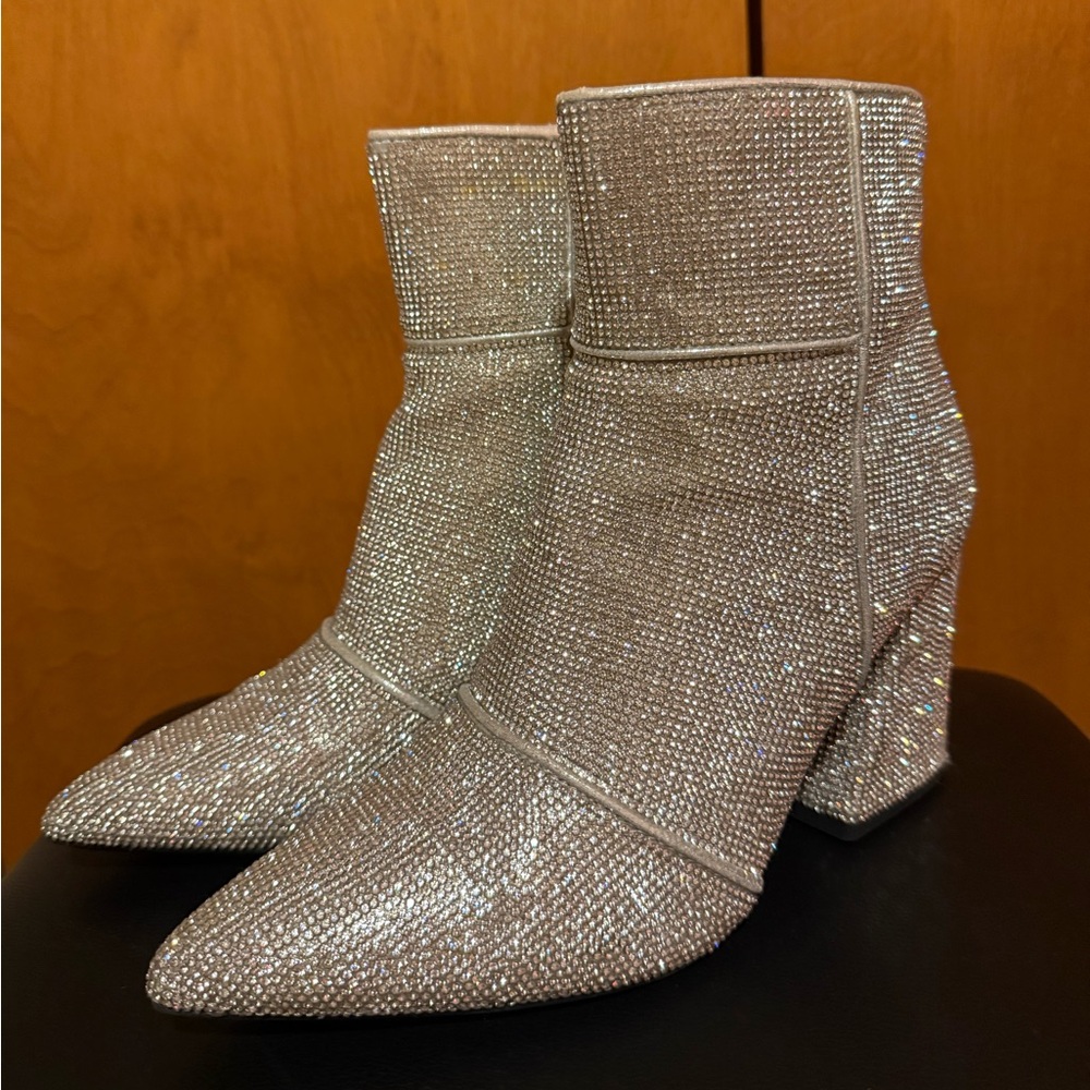 Sparkle Crystal Embellished Silver Ankle Boots